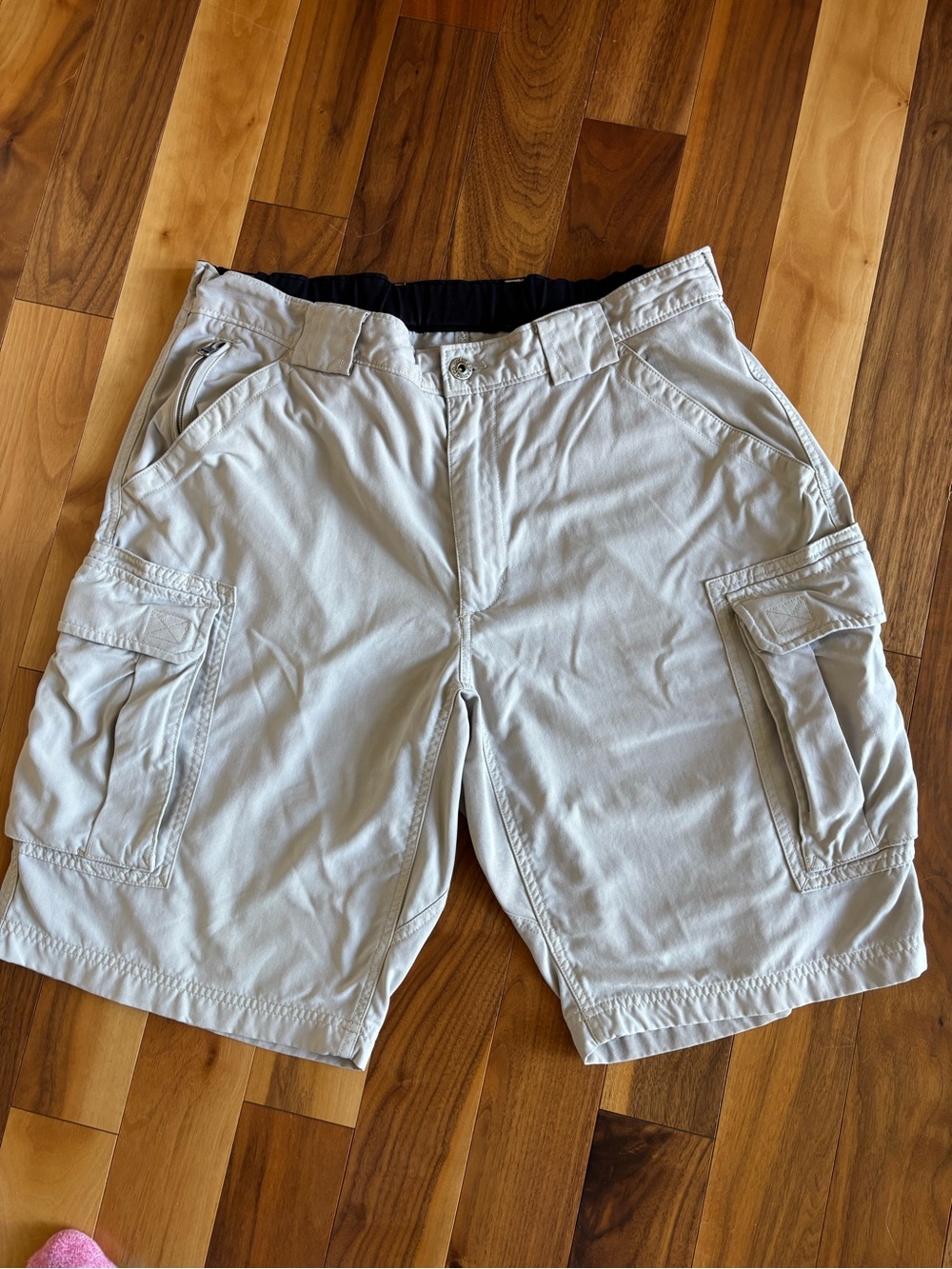 EUC DULUTH TRADING Cargo Dry on the Fly Shorts, Size L, Khaki, Elastic Waist